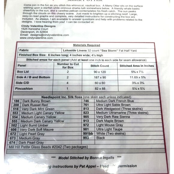 RARE Cindy Valentine Designs "Merry Otter" Embroidery Cross Stitch Pattern - Picture 3 of 3